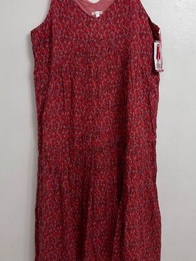 Tiered sleeveless v-neck Maxi Dress red & pink print boho cottagecore NWT XL